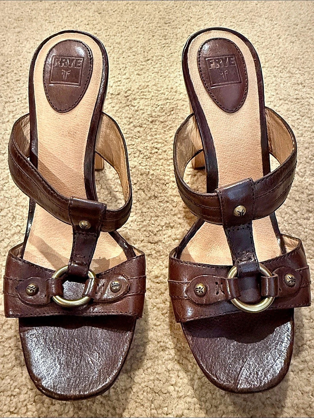 Frye Denny Slide Sandal Brown Leather Platform Heels 8.5
